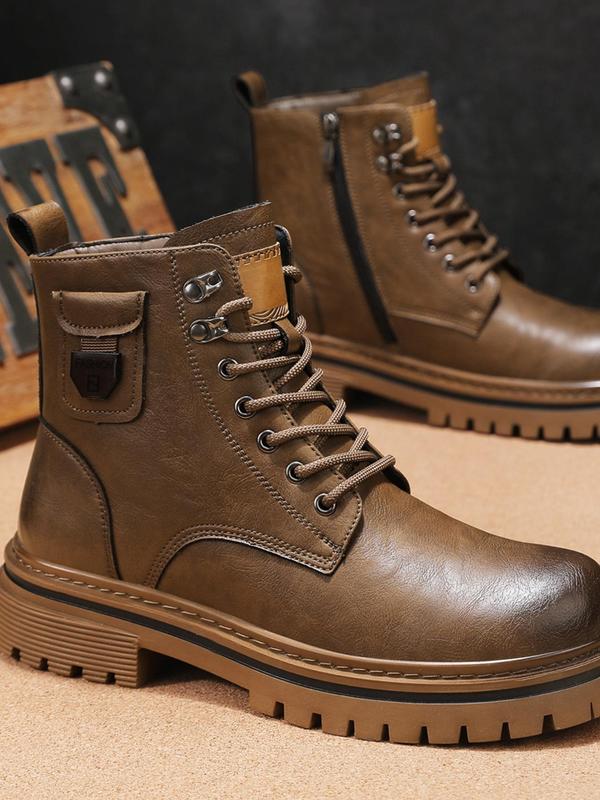 Men's Fashionable Plain Color Lace Up Boots, Casual Comfortable Ankle Boots for Daily Wear, Fashionable Boots for Men