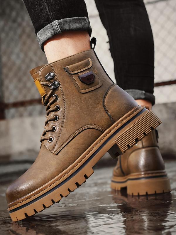 Men's Fashionable Plain Color Lace Up Boots, Casual Comfortable Ankle Boots for Daily Wear, Fashionable Boots for Men