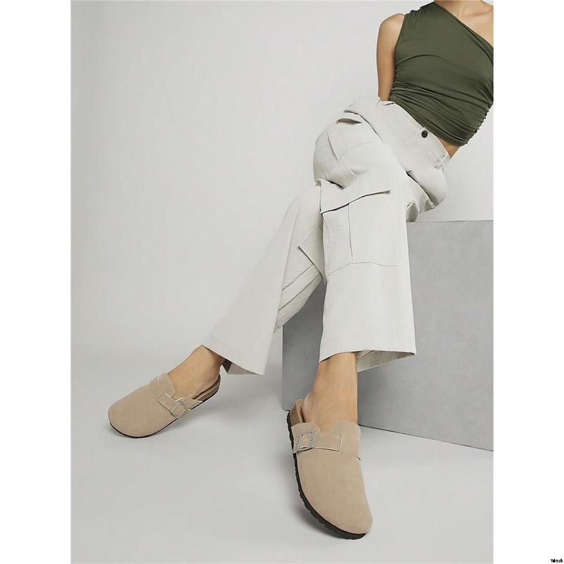 Suede Clogs Mule Tiktok Women's Taupe Sandals