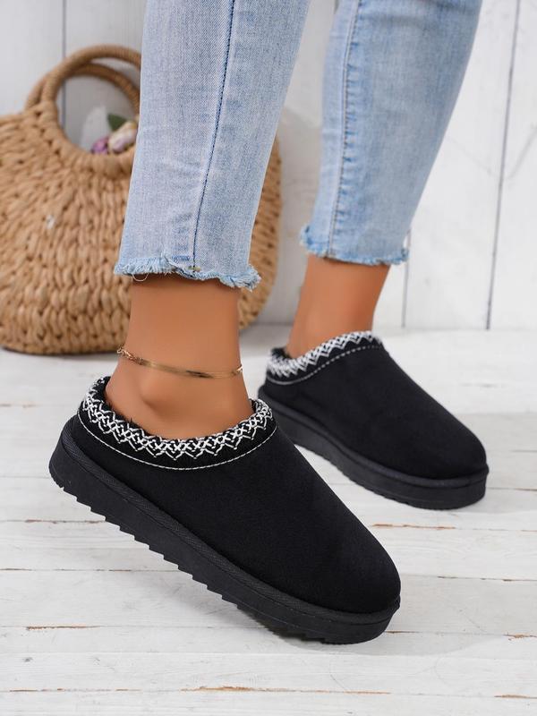 Women's Elegant Plain Color Plush Lining Slip on Slippers, Casual Comfortable Home House Warm Slippers, Warm Slippers for Indoor & Outdoor Use for Winter Indoor Slippers