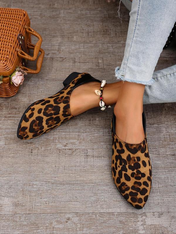 Women's Fashion Leopard Print Slip on Loafers, 2024 New Style Casual Comfortable Pointed Toe Flat Shoes for Daily Wear, Breathable Shoes for All Seasons