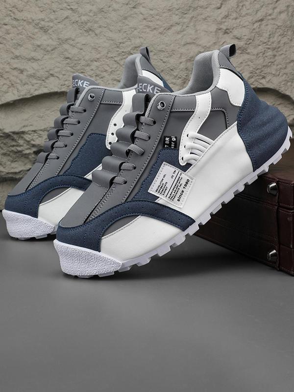 Men's Fashion Colorblock Lace Up Low Top Sneakers, Casual Comfortable Breathable Sports Running Shoes, Male All-match Round Toe Shoes for Daily Wear