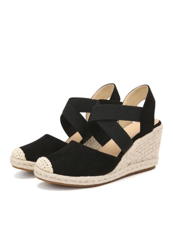 Fashionable Colorblock Criss Cross Strap Espadrille Wedges, Casual Comfortable Wedges for Beach Vacation, Stylish All-match Wedges for Women