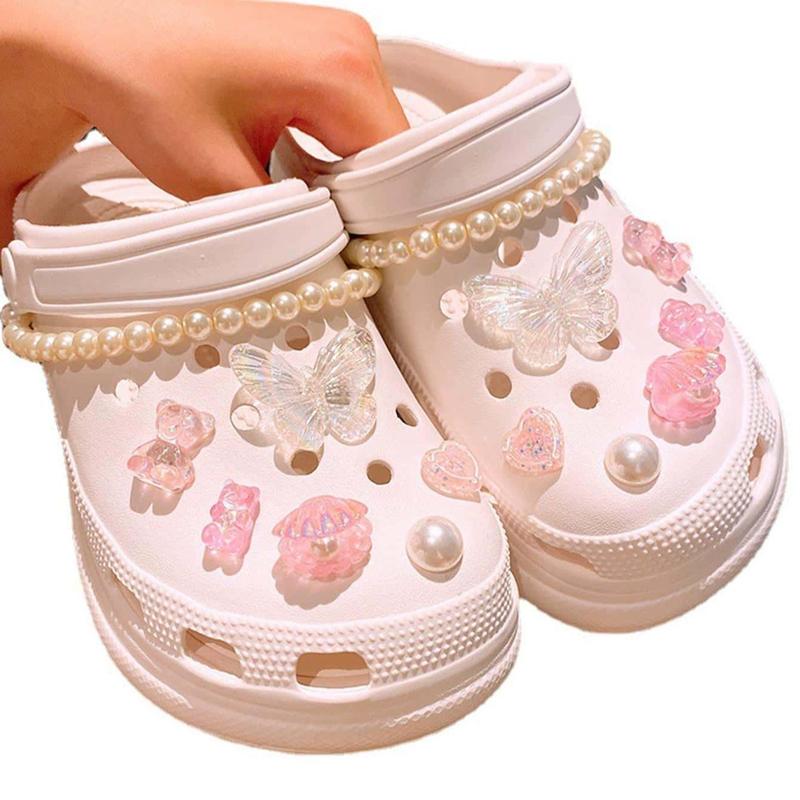 Cute Cartoon Bear & Butterfly Shaped Comfort Footwear Crocs Charms, 14pcs set Fashionable Shoes DIY Decoration Accessories