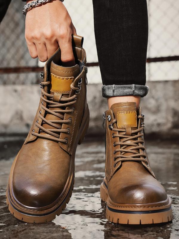 Men's Fashionable Plain Color Lace Up Boots, Casual Comfortable Ankle Boots for Daily Wear, Fashionable Boots for Men