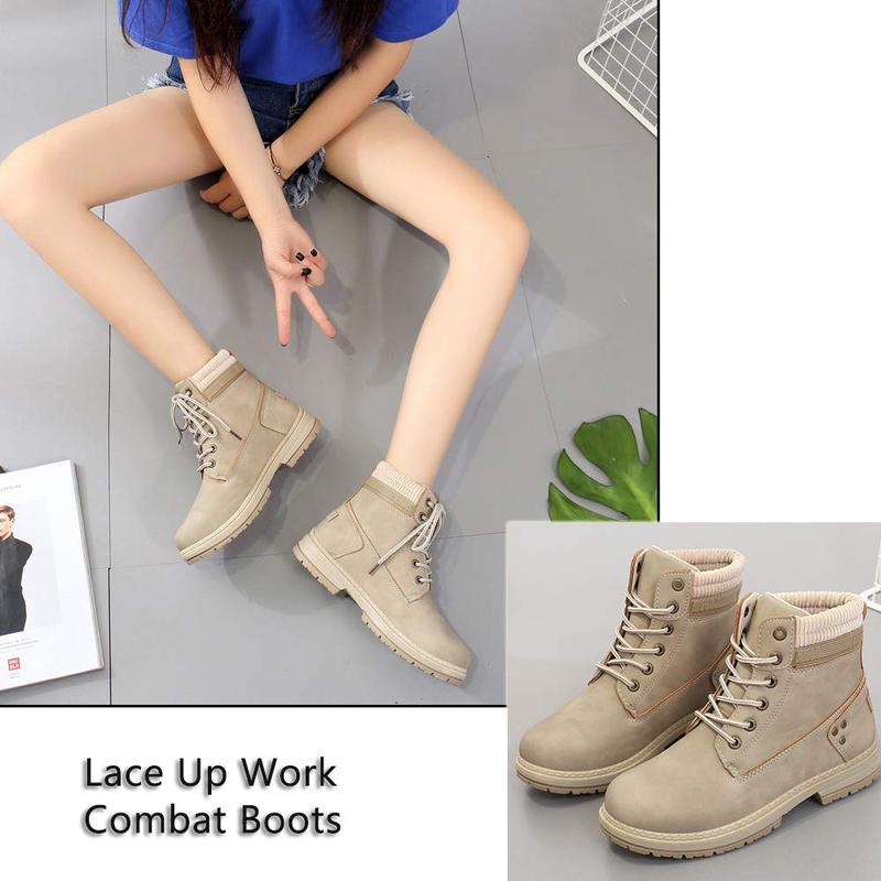 Athlefit Women's Work Waterproof Hiking Combat Boots Lace up Low Heel Booties Ankle Boots boots  women winter boots