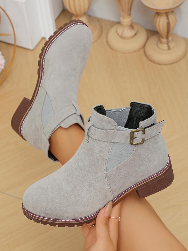 Women's Fashionable Solid Color Ankle Boots, Casual Comfortable Round Toe Boots for Fall & Winter, Female All-match Trendy Shoes for Daily Wear