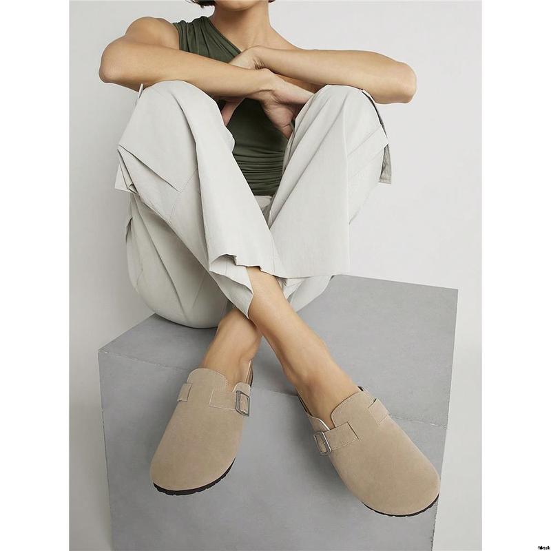 Suede Clogs Mule Tiktok Women's Taupe Sandals