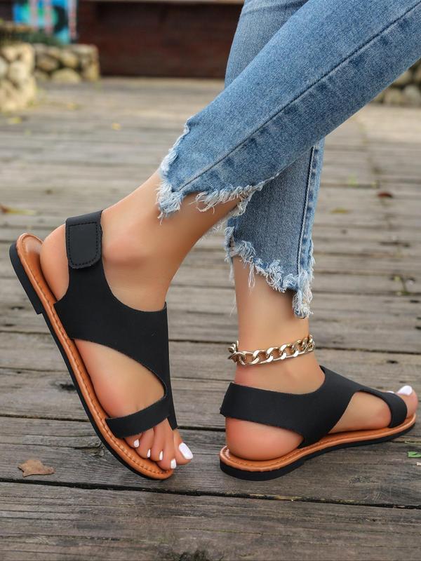 Comfort Plain Color Velcro Flat Sandals, Casual Toe Thong Walking Shoes, Summer Sandals, New Trend All-match Slingback Shoes for Daily Wear, Footwear for Girl