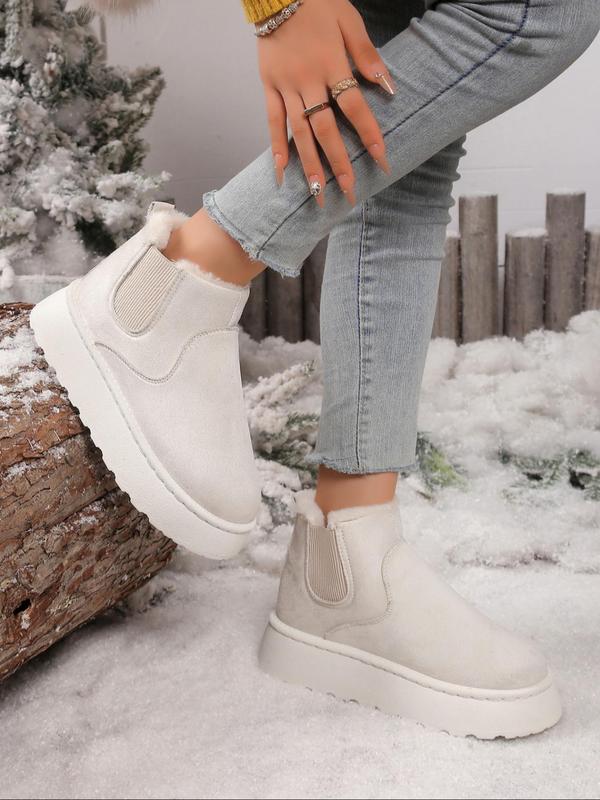 Women's Solid Color Snow Boots, Fashionable Comfortable Ankle Boots for Fall & Winter, Female All-match Round Toe Shoes for Daily Wear