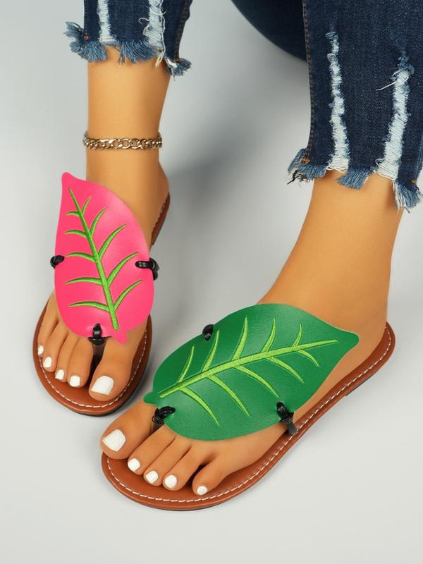 Women's Cute Leaf Design Flip Flops, Casual Trendy Flat Slippers, Fashionable Slippers for Indoor & Outdoor Footwear