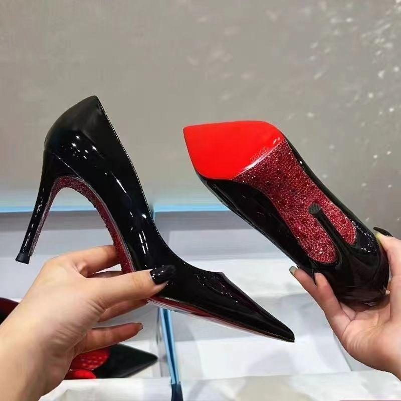 Stiletto Heel Red Bottom Pumps plus Size Pointed High Heel Shoes New Spring and Autumn Women's Shoes Socialite Patent Leather