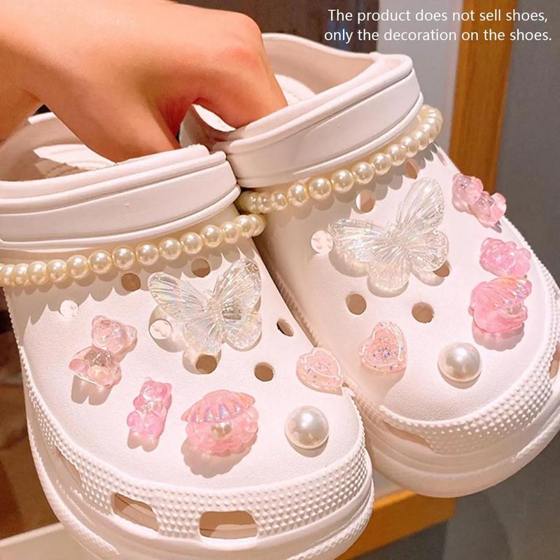 Cute Cartoon Bear & Butterfly Shaped Comfort Footwear Crocs Charms, 14pcs set Fashionable Shoes DIY Decoration Accessories