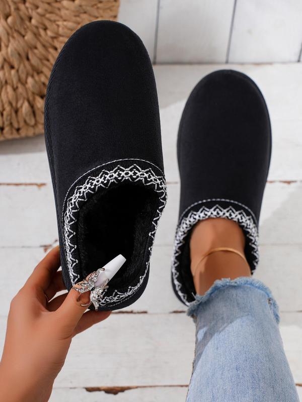 Women's Elegant Plain Color Plush Lining Slip on Slippers, Casual Comfortable Home House Warm Slippers, Warm Slippers for Indoor & Outdoor Use for Winter Indoor Slippers