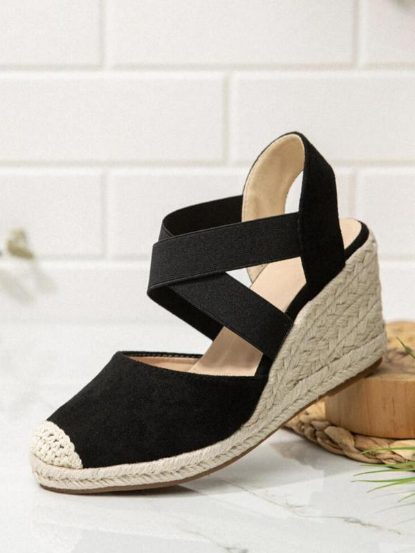 Fashionable Colorblock Criss Cross Strap Espadrille Wedges, Casual Comfortable Wedges for Beach Vacation, Stylish All-match Wedges for Women