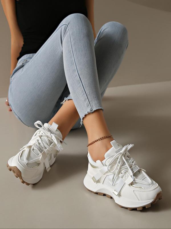 Women's Fashionable Lace Up Front Low Top Sneakers, Girl Casual Comfortable Breathable Sports Shoes, Female All-match Round Toe Fall Shoes for Daily Footwear