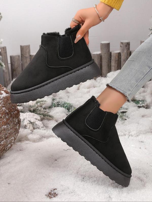 Women's Solid Color Snow Boots, Fashionable Comfortable Ankle Boots for Fall & Winter, Female All-match Round Toe Shoes for Daily Wear