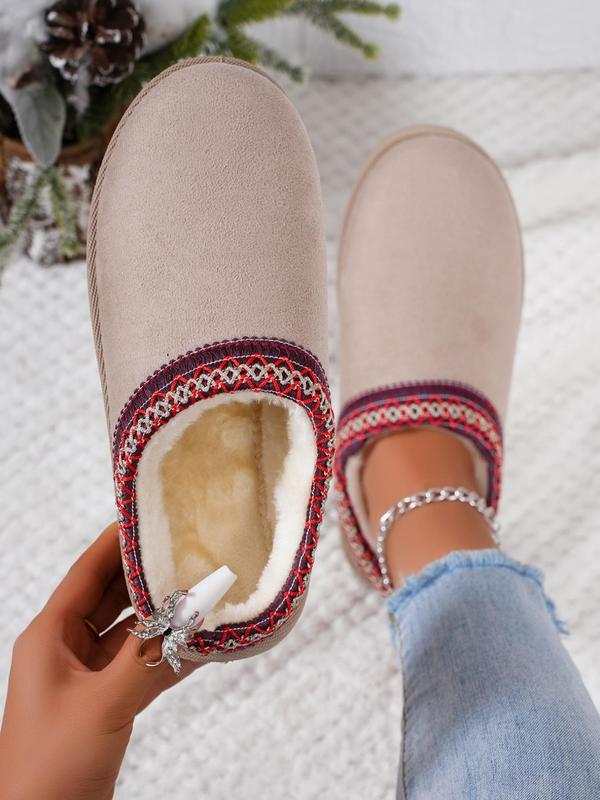 Women's Elegant Plain Color Plush Lining Slip on Slippers, Casual Comfortable Home House Warm Slippers, Warm Slippers for Indoor & Outdoor Use for Winter Indoor Slippers