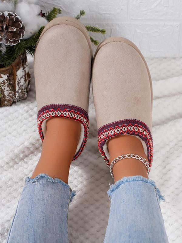 Women's Elegant Plain Color Plush Lining Slip on Slippers, Casual Comfortable Home House Warm Slippers, Warm Slippers for Indoor & Outdoor Use for Winter Indoor Slippers