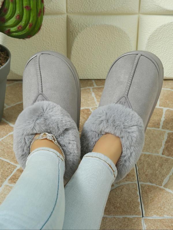 Men's Solid Color Plush Platform Slippers, Casual Soft Comfortable Home Slippers, Warm House Slippers Boots for Indoor & Outdoor Use for Winter