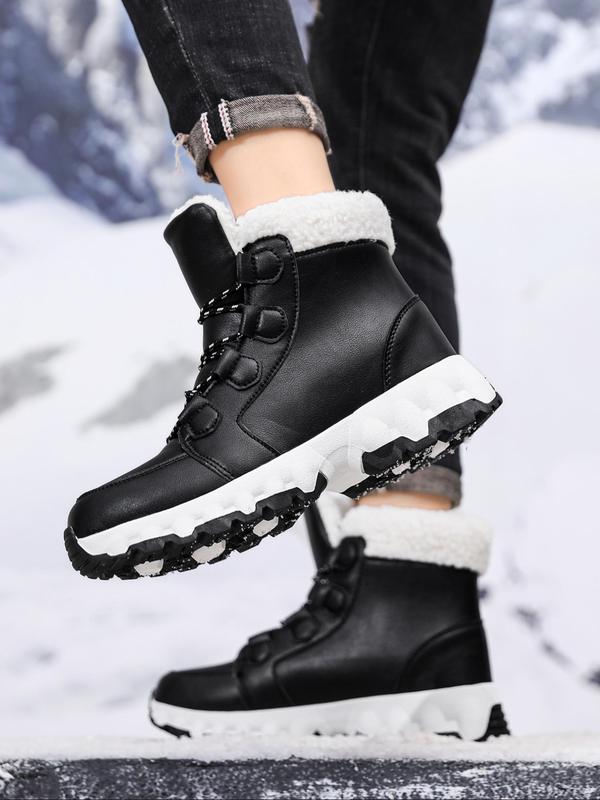 Men's Casual Contrast Faux Fur Lined Snow Boots, Warm Comfortable Non-slip Boots for Outdoor Activities, Male All-match Round Toe Shoes for Daily Wear