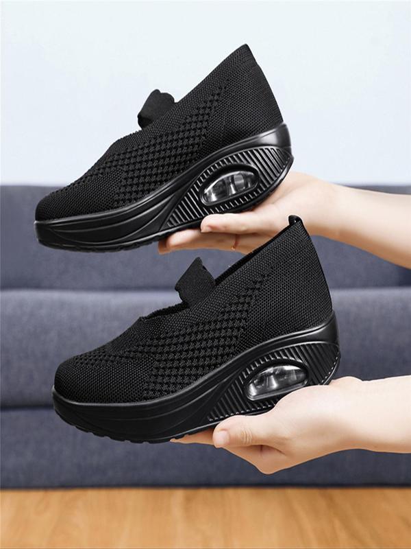 Women's Solid Color Slip on Air Cushion Sneakers, Casual Comfortable Breathable Sports Shoes, All-match Commuter Shoes for Work & Daily Wear, Shoes for Women