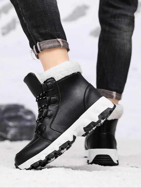 Men's Casual Contrast Faux Fur Lined Snow Boots, Warm Comfortable Non-slip Boots for Outdoor Activities, Male All-match Round Toe Shoes for Daily Wear