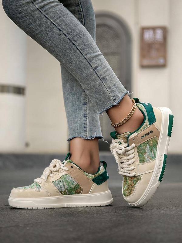 Women's Fashionable Patchwork Low Top Sneakers, Casual Comfortable Sports Shoes for Daily Wear, Female All-match Round Toe Shoes for Daily Wear