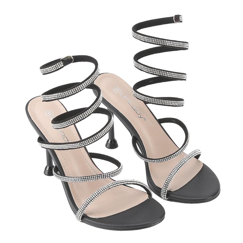 Belovely Women Rhinestone Spiral Ankle Wrap Strap High Heels Sandals fall heels prom heels daily wear