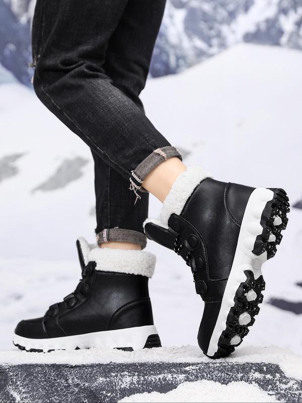 Men's Casual Contrast Faux Fur Lined Snow Boots, Warm Comfortable Non-slip Boots for Outdoor Activities, Male All-match Round Toe Shoes for Daily Wear