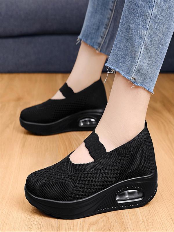 Women's Solid Color Slip on Air Cushion Sneakers, Casual Comfortable Breathable Sports Shoes, All-match Commuter Shoes for Work & Daily Wear, Shoes for Women