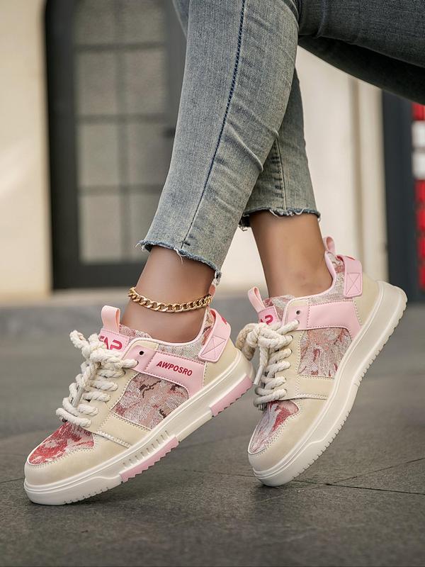 Women's Fashionable Patchwork Low Top Sneakers, Casual Comfortable Sports Shoes for Daily Wear, Female All-match Round Toe Shoes for Daily Wear