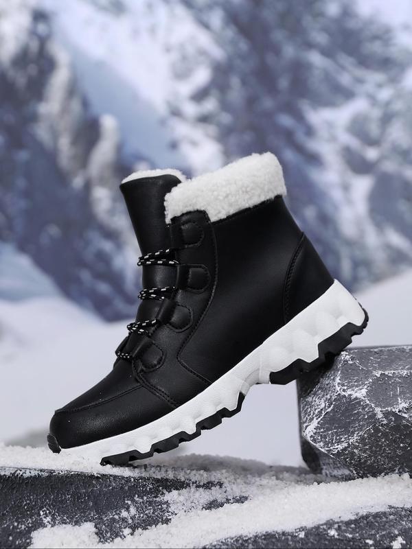 Men's Casual Contrast Faux Fur Lined Snow Boots, Warm Comfortable Non-slip Boots for Outdoor Activities, Male All-match Round Toe Shoes for Daily Wear