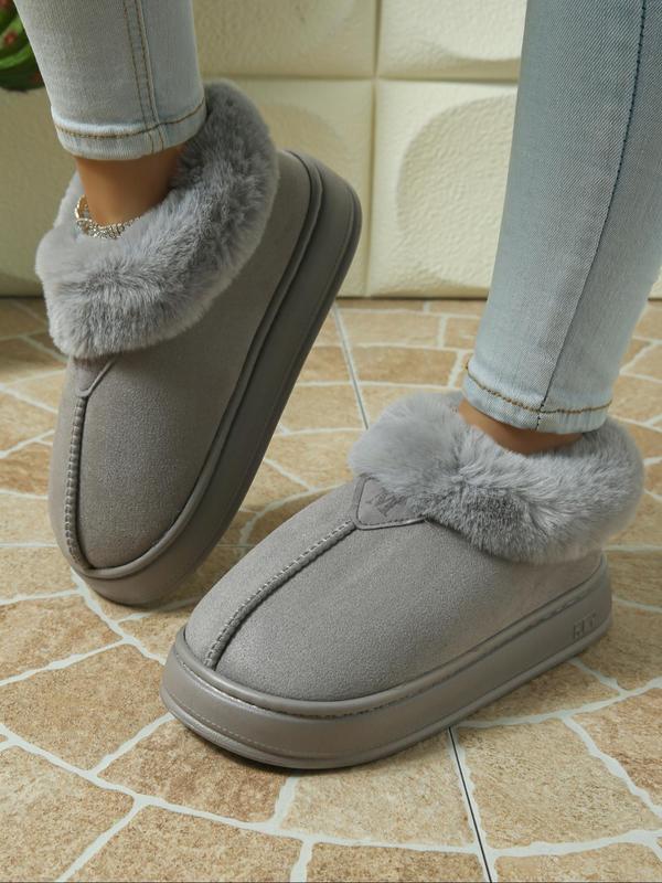 Men's Solid Color Plush Platform Slippers, Casual Soft Comfortable Home Slippers, Warm House Slippers Boots for Indoor & Outdoor Use for Winter