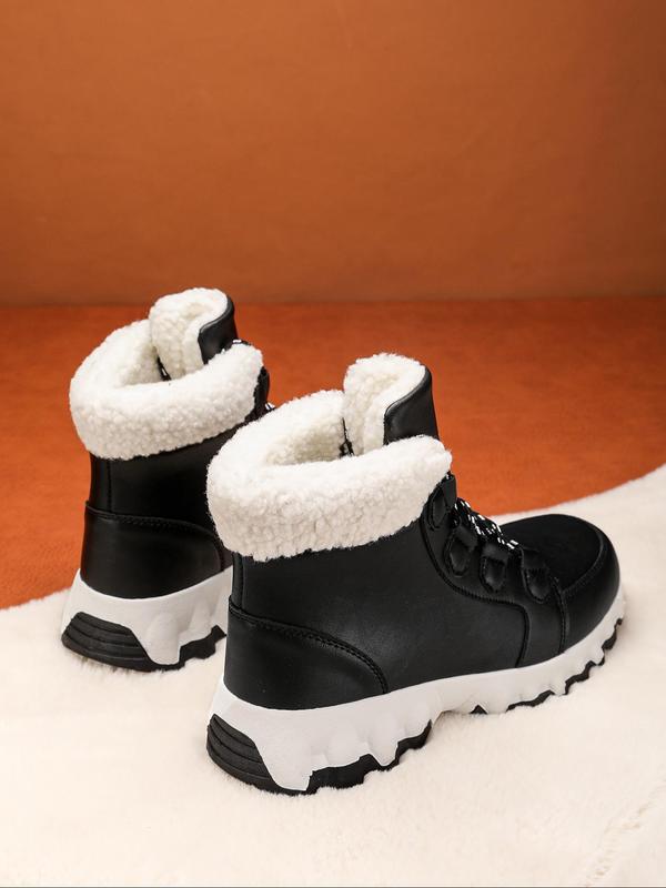 Men's Casual Contrast Faux Fur Lined Snow Boots, Warm Comfortable Non-slip Boots for Outdoor Activities, Male All-match Round Toe Shoes for Daily Wear