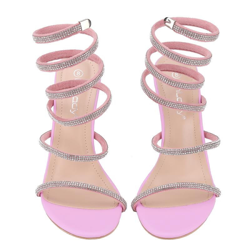 Belovely Women Rhinestone Spiral Ankle Wrap Strap High Heels Sandals fall heels prom heels daily wear