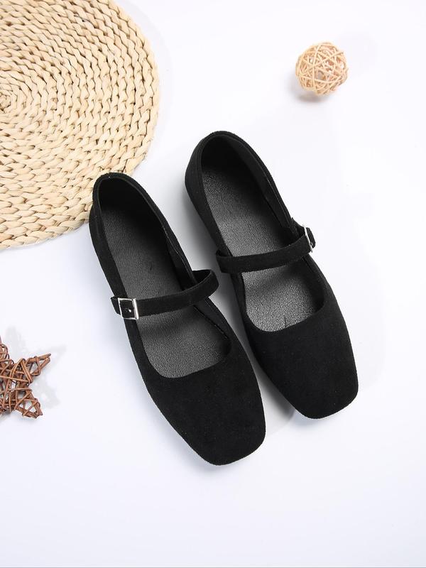 Women's Fashionable Solid Color Square Toe Mary Jane Flats, Casual Comfortable Buckle Design Shoes for Daily Wear, All-match Commuter Shoes for Women & Girls