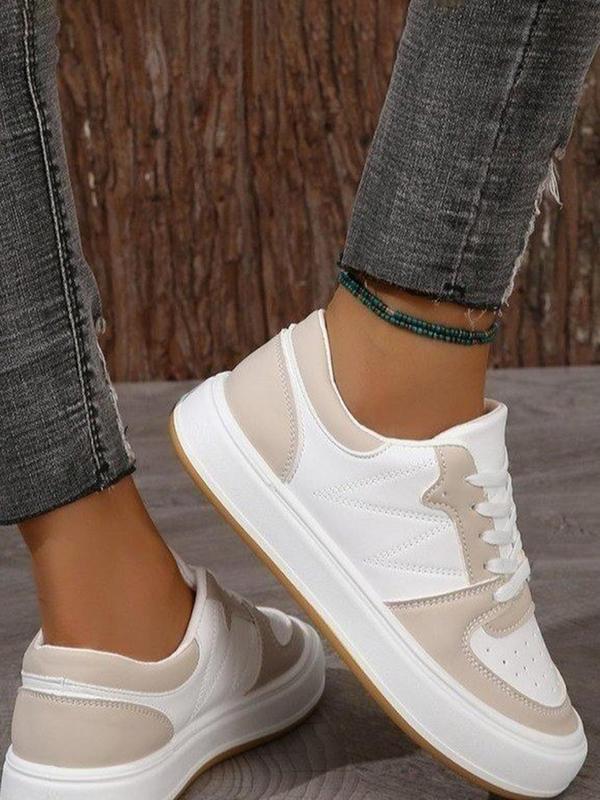 Women's Fashionable Patchwork Lace Up Front Low Top Sneakers, Casual Comfortable Breathable Sports Shoes, Female All-match Round Toe Shoes for Daily Wear