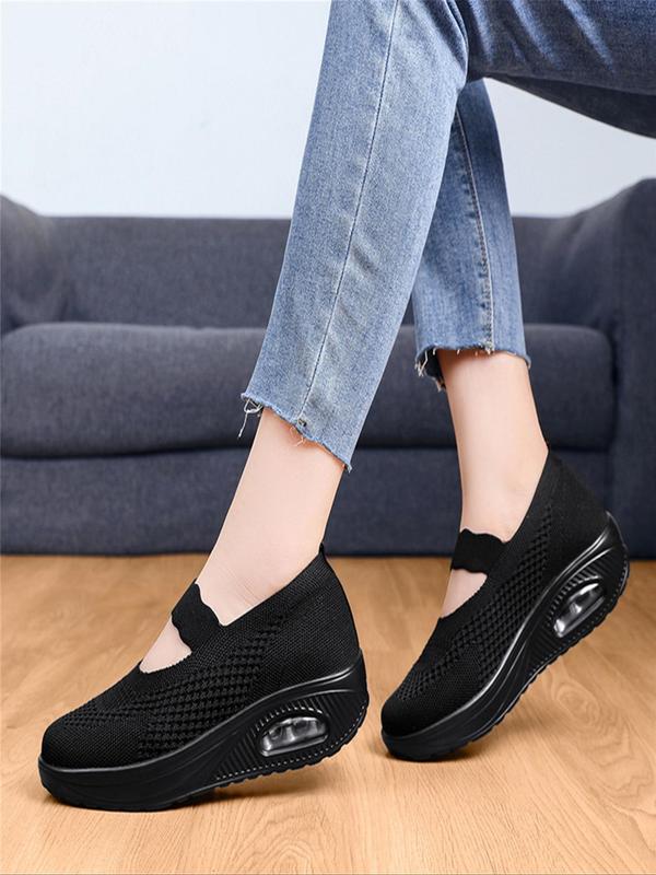 Women's Solid Color Slip on Air Cushion Sneakers, Casual Comfortable Breathable Sports Shoes, All-match Commuter Shoes for Work & Daily Wear, Shoes for Women