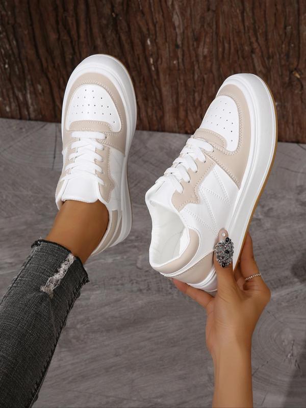 Women's Fashionable Patchwork Lace Up Front Low Top Sneakers, Casual Comfortable Breathable Sports Shoes, Female All-match Round Toe Shoes for Daily Wear