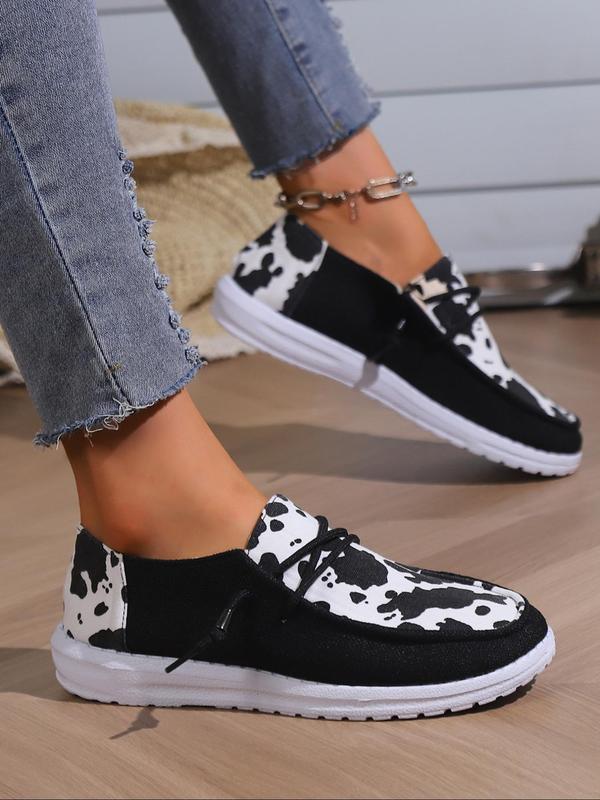 Women's Cute Cow Graphic Flat Shoes, Western Style Lightweight Non-slip Soft Comfortable Flats for Girls, Comfy Chic Casual Sports Shoes for Daily Wear, Girl's Walking Shoes, Footwear