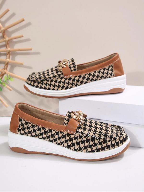 Women's Fashionable Houndstooth Pattern Slip on Loafers, Casual Comfortable Round Toe Flat Shoes for Daily Wear, Lightweight Breathable Shoes for All Seasons