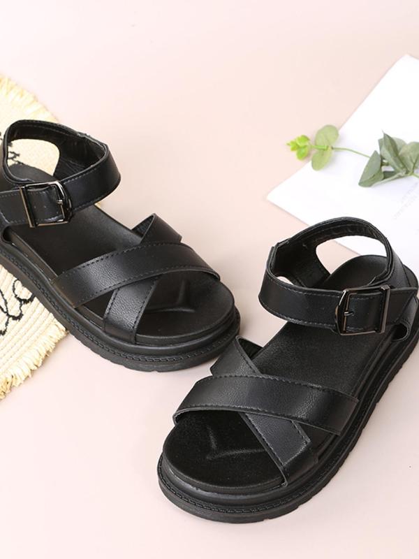 Women's Fashion Solid Color Criss Cross Strap Platform Sandals, Summer Casual Comfortable Sandals for Girl, Female Walking Shoes for Back To School Beach Vacation