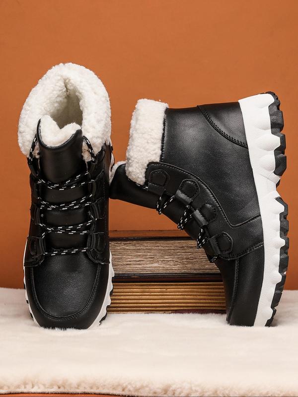 Men's Casual Contrast Faux Fur Lined Snow Boots, Warm Comfortable Non-slip Boots for Outdoor Activities, Male All-match Round Toe Shoes for Daily Wear