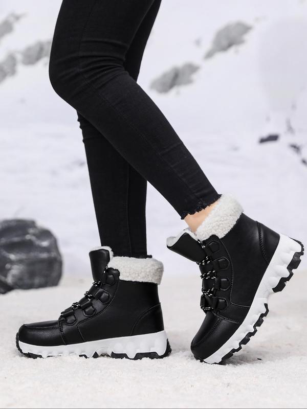 Men's Casual Contrast Faux Fur Lined Snow Boots, Warm Comfortable Non-slip Boots for Outdoor Activities, Male All-match Round Toe Shoes for Daily Wear