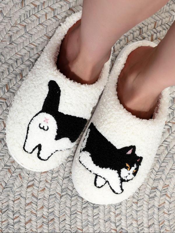 Girls Sassy Slippers,  Women's Cute Cartoon Cat Pattern Plush Slippers, Casual Soft Comfortable Non-slip Home Slippers, Warm Slippers for Indoor & Outdoor Use for Fall & Winter, Fall Outfits, Fall Freshness Fluffy Slippers