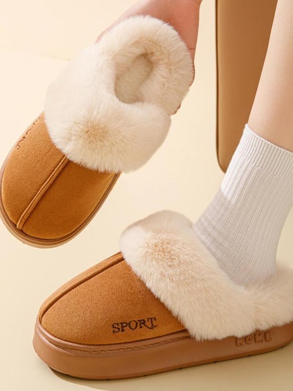 Women's Cute Embroidered Design Plush Slippers, Casual Soft Comfortable Home Slippers, Warm Slippers for Indoor & Outdoor Use for Fall & Winter