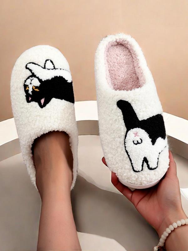 Girls Sassy Slippers,  Women's Cute Cartoon Cat Pattern Plush Slippers, Casual Soft Comfortable Non-slip Home Slippers, Warm Slippers for Indoor & Outdoor Use for Fall & Winter, Fall Outfits, Fall Freshness Fluffy Slippers