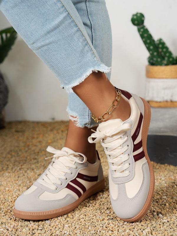 Women's Fashion Leopard & Striped Design Lace Up Low Top Sneakers, Casual Comfortable Sports Shoes for Outdoor Activities, Female All-match Round Toe Shoes for Daily Wear