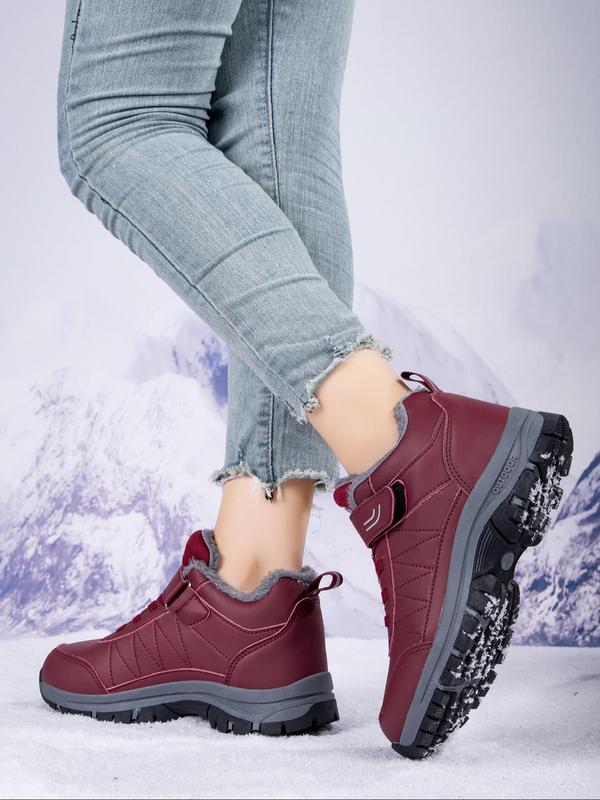 Women's Solid Color Velcro Ankle Boots, Casual Warm Snow Boots for Fall & Winter, Non-slip Outdoor Hiking Shoes for Women & Girls